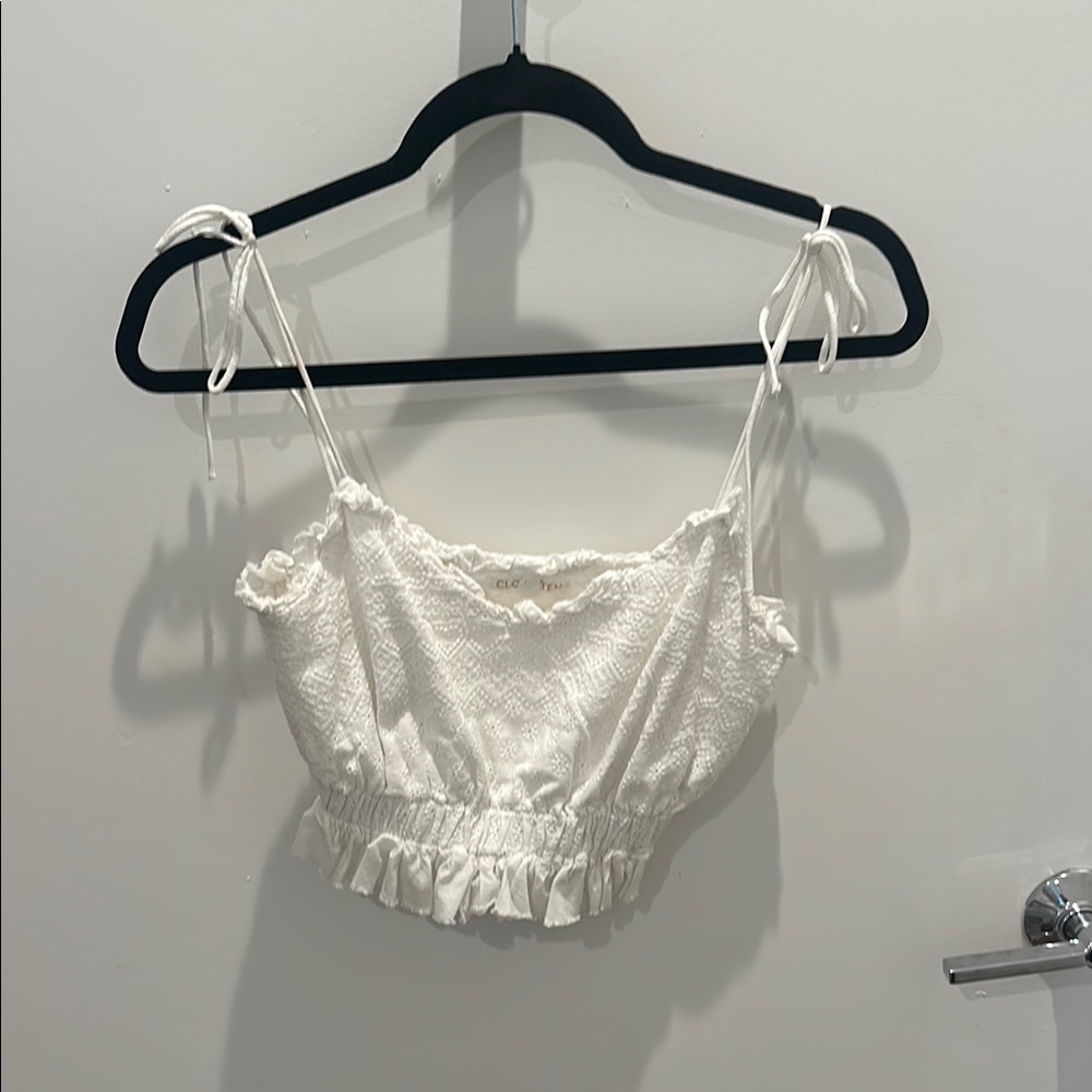 White Ruffled Crop Top with Tie Straps